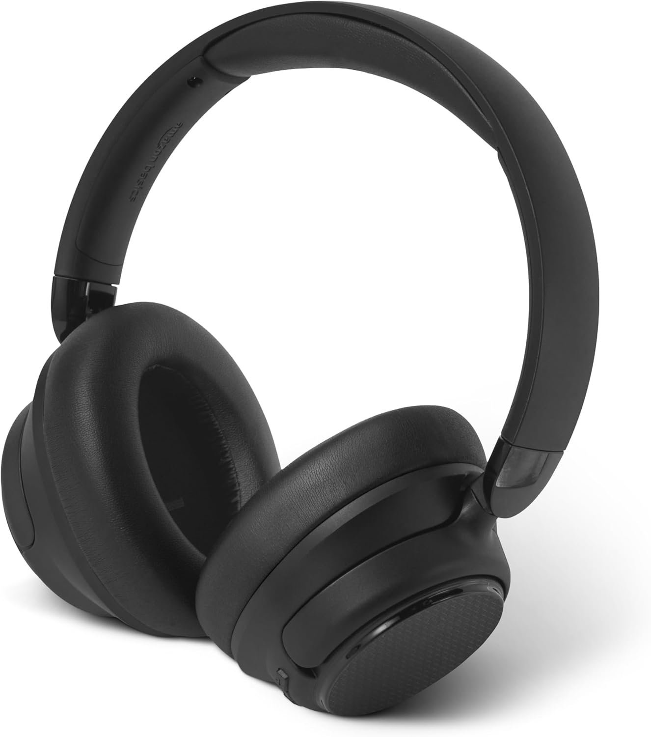 Black Amazon Basics hybrid active noise cancelling over-ear headphones shown against a white background