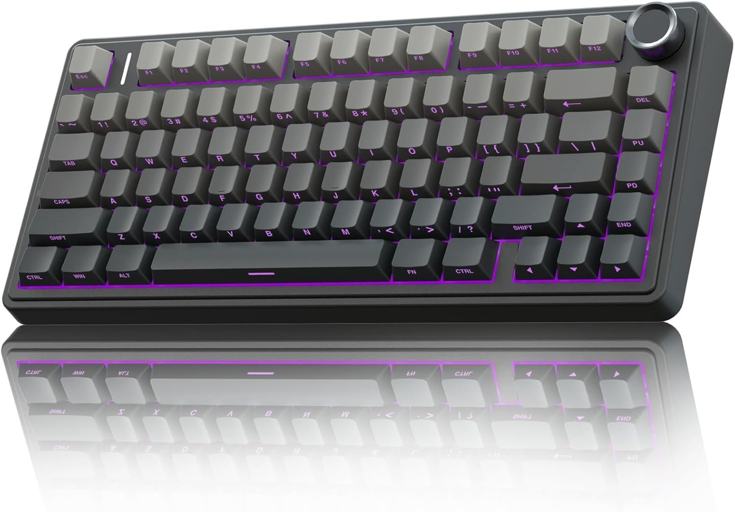 Black AULA F75 Pro 75 percent wireless mechanical keyboard with side-printed keycaps and control knob