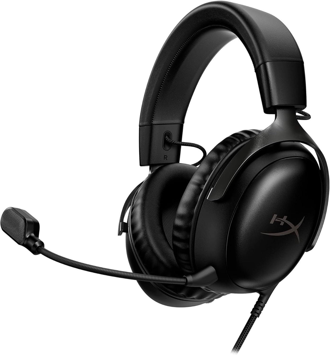 Black HyperX Cloud III wired over-ear gaming headset with detachable microphone