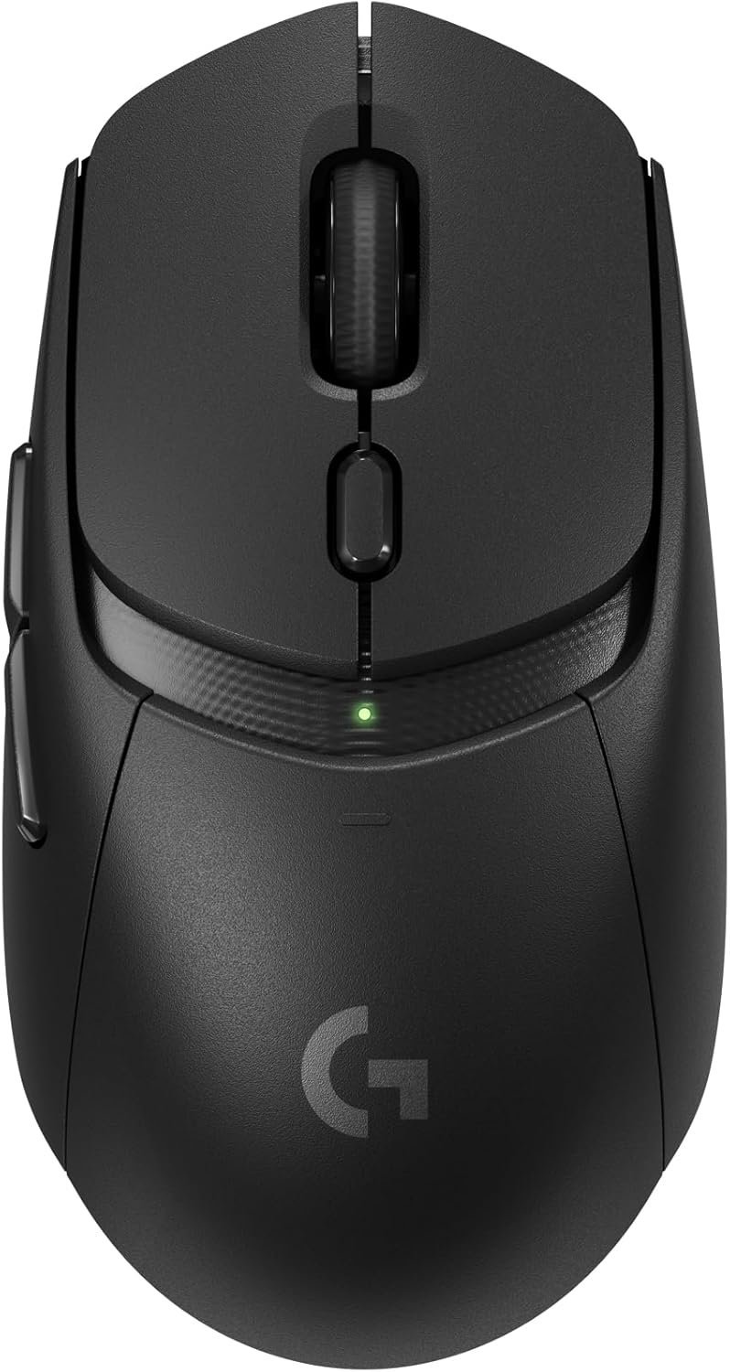 Black Logitech G309 Lightspeed wireless gaming mouse shown upright on a white background